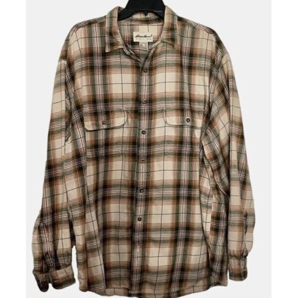 VTG 90s Eddie Bauer Double Pocket Plaid Flannel Button Shirt XL Tall Outdoors - Picture 12 of 12